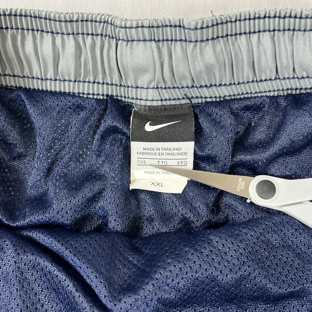 Vintage‎ Nike Swim Shorts Mens 2XL Blue Gray Spell Out Logo Athletic Trunks Y2K